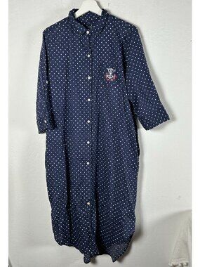 Lauren Ralph Lauren Womens Sleepshirt Navy Blue Polka Dot Large Button Down